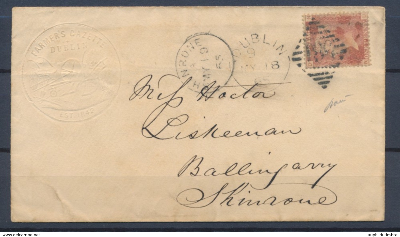 1865 Angleterre Enveloppe Avec Tp GB N°26 Obl DUBLIN ET SHINRONE P4505 - Sonstige - Europa