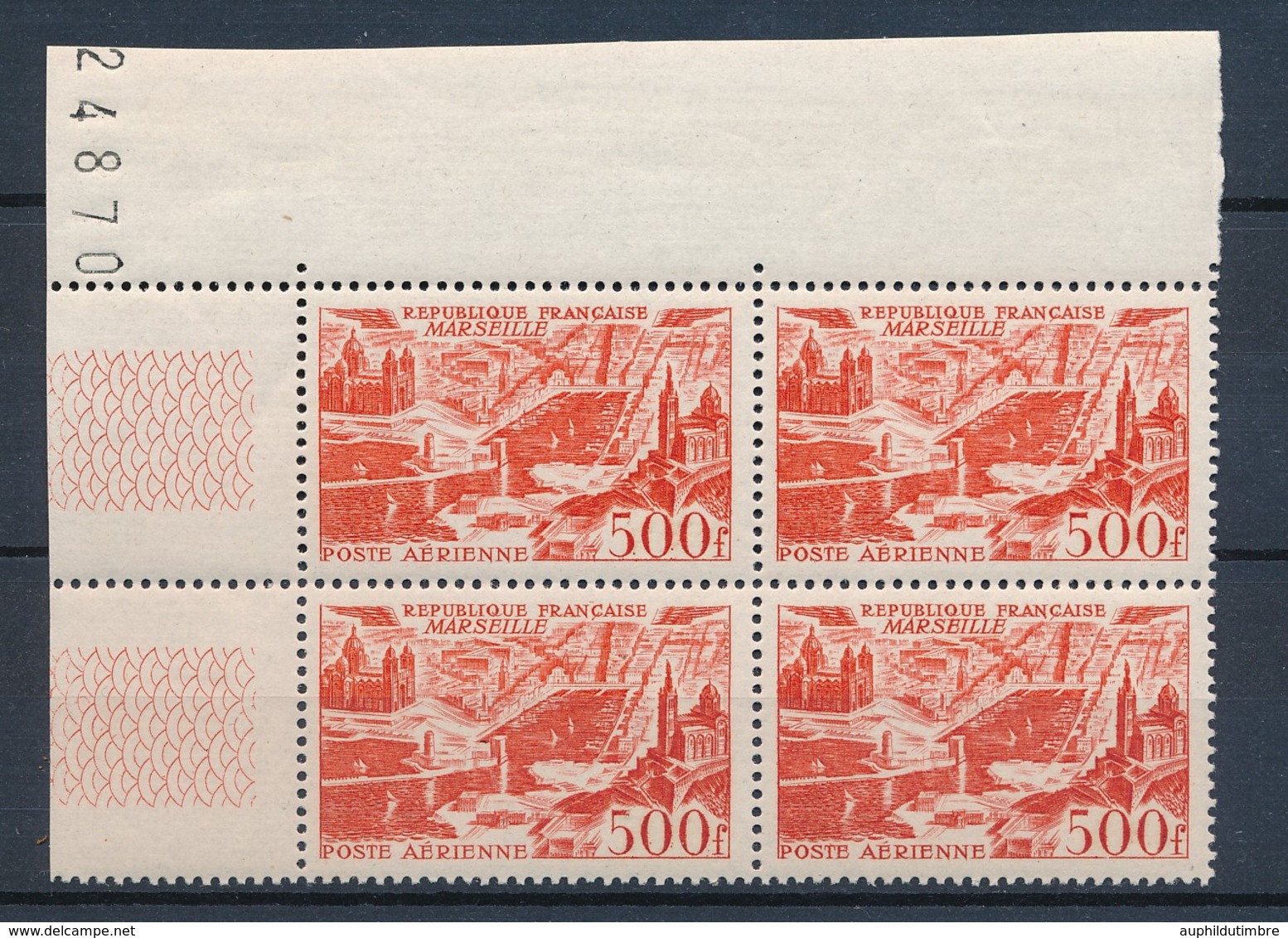 1949 TIMBRE POSTE AERIENNE Bloc De 4 N°27 500f Rouge Marseille N** P4550 - 1927-1959 Ungebraucht