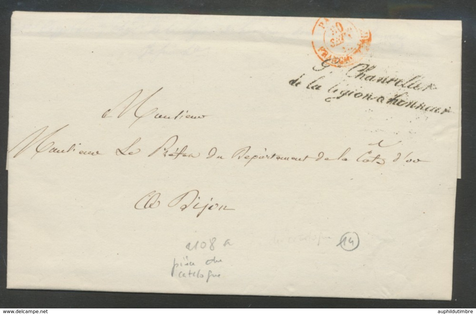 1842 Lettre Marque Grand Chancelier De La Légion D'Honneur CAD Paris Rge P503 - Burgerlijke Brieven Zonder Portkosten