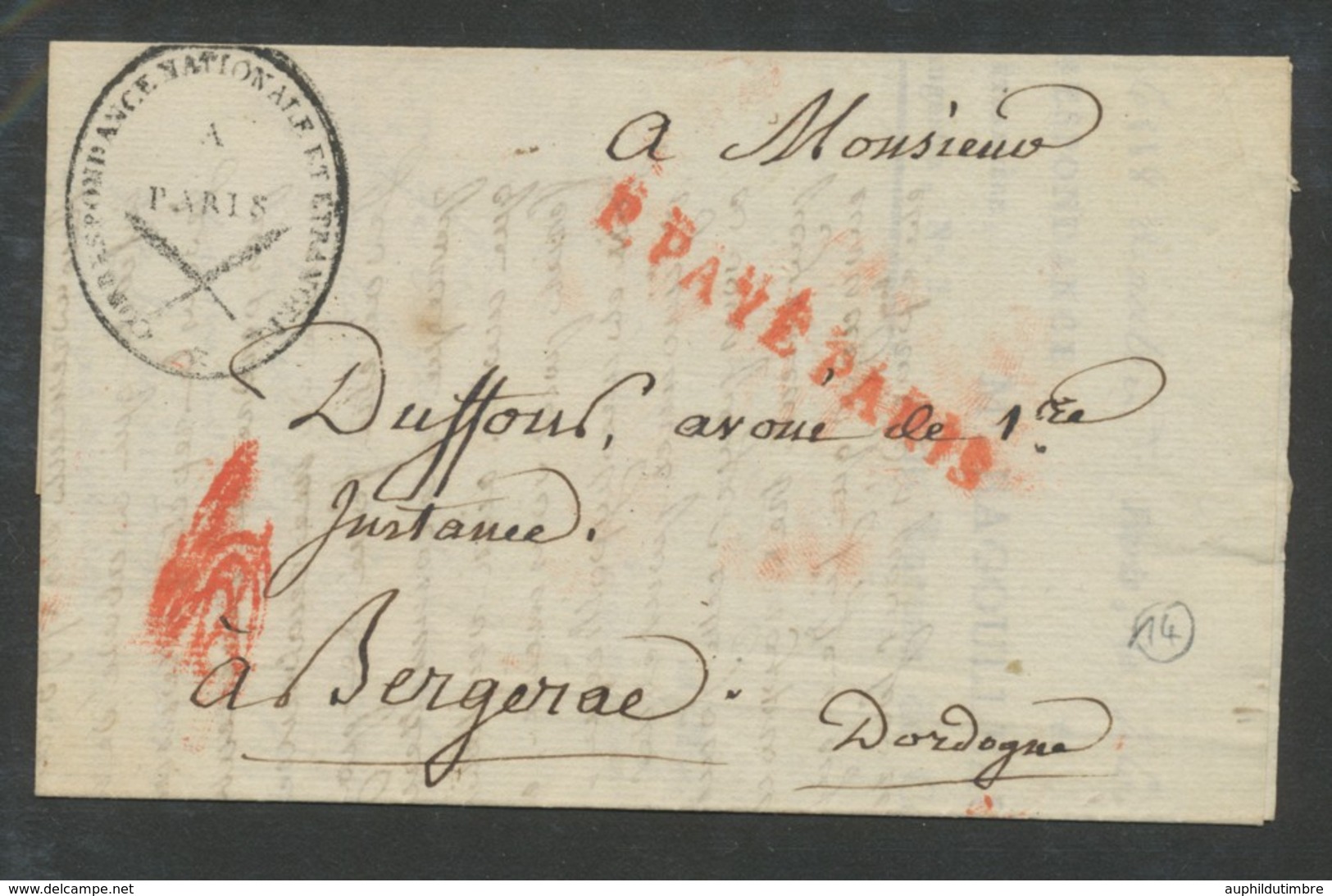 1807 Lettre Griffe P.PAYE PARIS , Vérif. Du Port + Cachet Ovale Corr. RR P508 - Civil Frank Covers