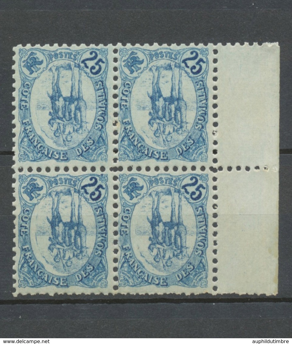 Colonies Cote Des Somalis Bloc De 4 N°44a 25c Bleu Centre Renversé Neuf ** P5154 - Unused Stamps