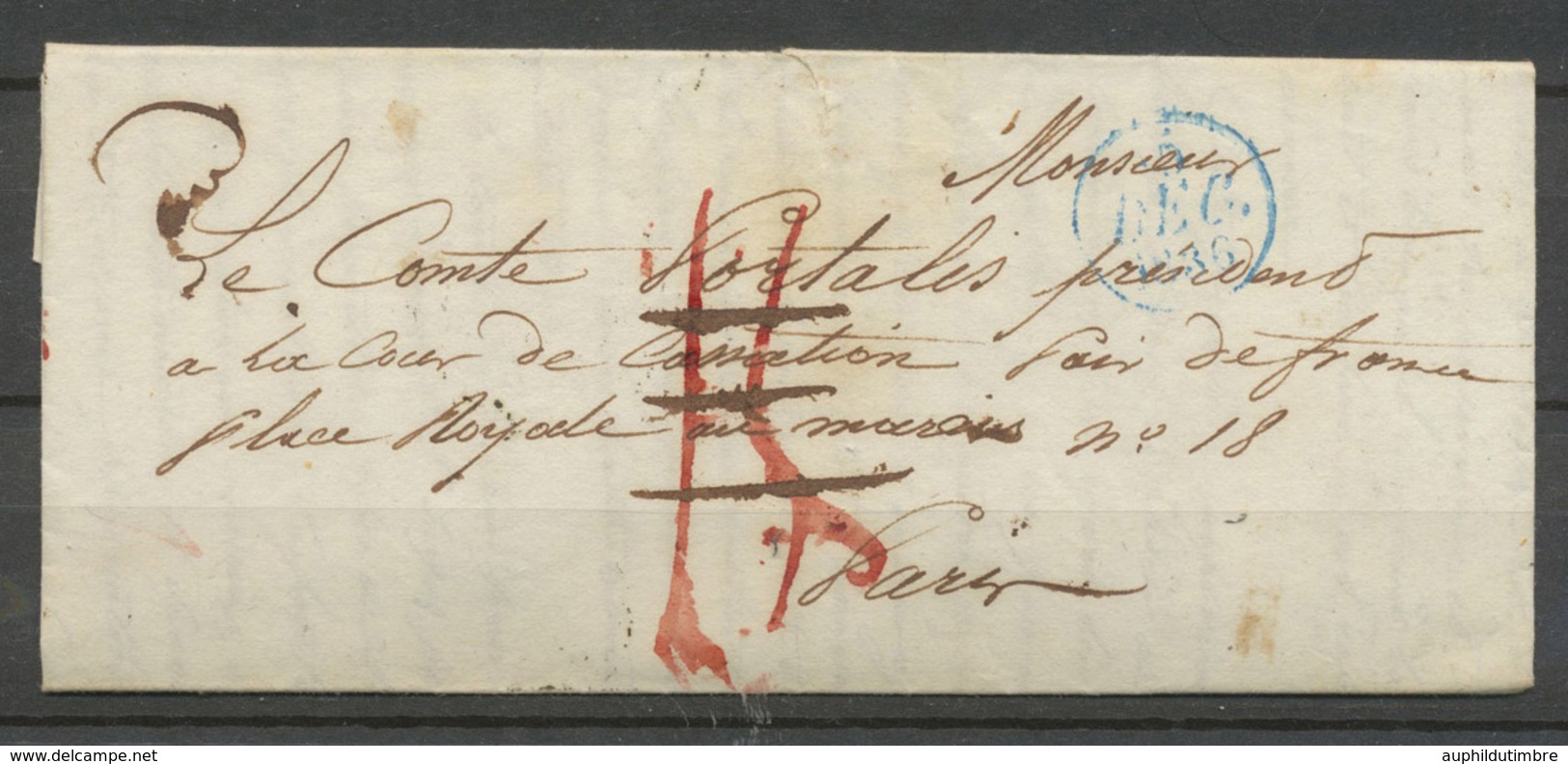 1836 Lettre Franchise Taxé Puis "à Détaxer", Mention Au Dos. P5181 - Lettere In Franchigia Civile