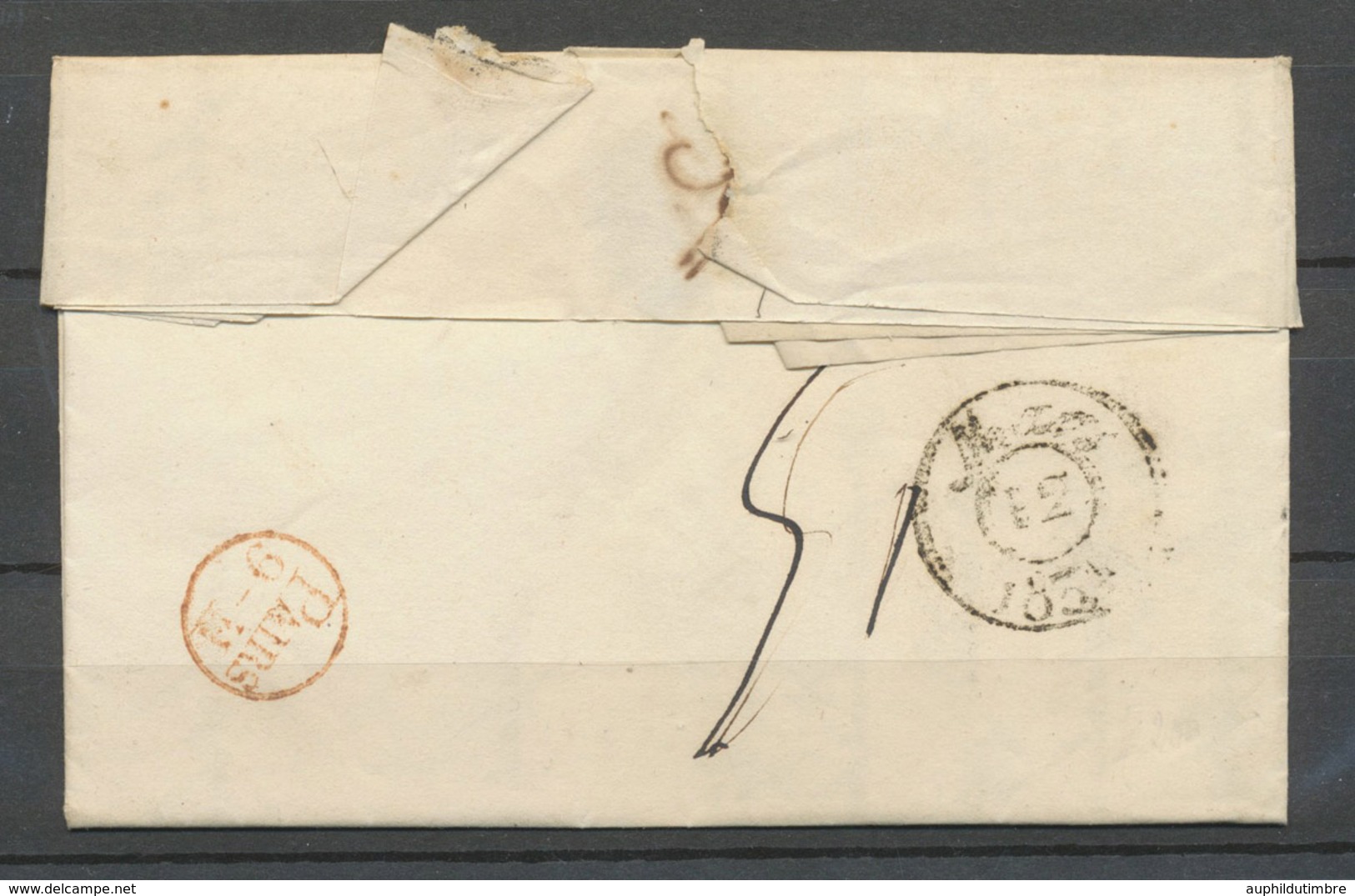 1834 Lettre Marque Rouge 60 P.P. + BUREAU DES POSTES CHAMBRE DES PAIRS P5191 - Burgerlijke Brieven Zonder Portkosten