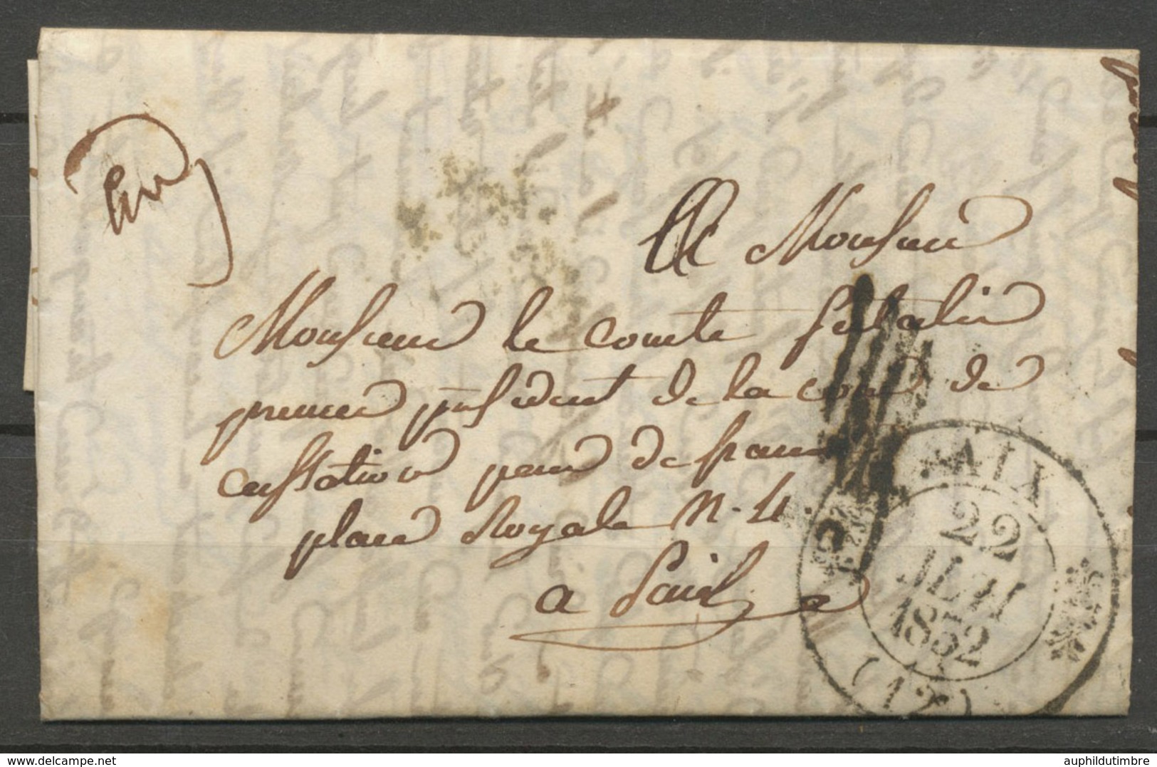 1832 Lettre En Franchise CAD T11 AIX + Griffe De Vérification. Superbe P5203 - Cartas Civiles En Franquicia