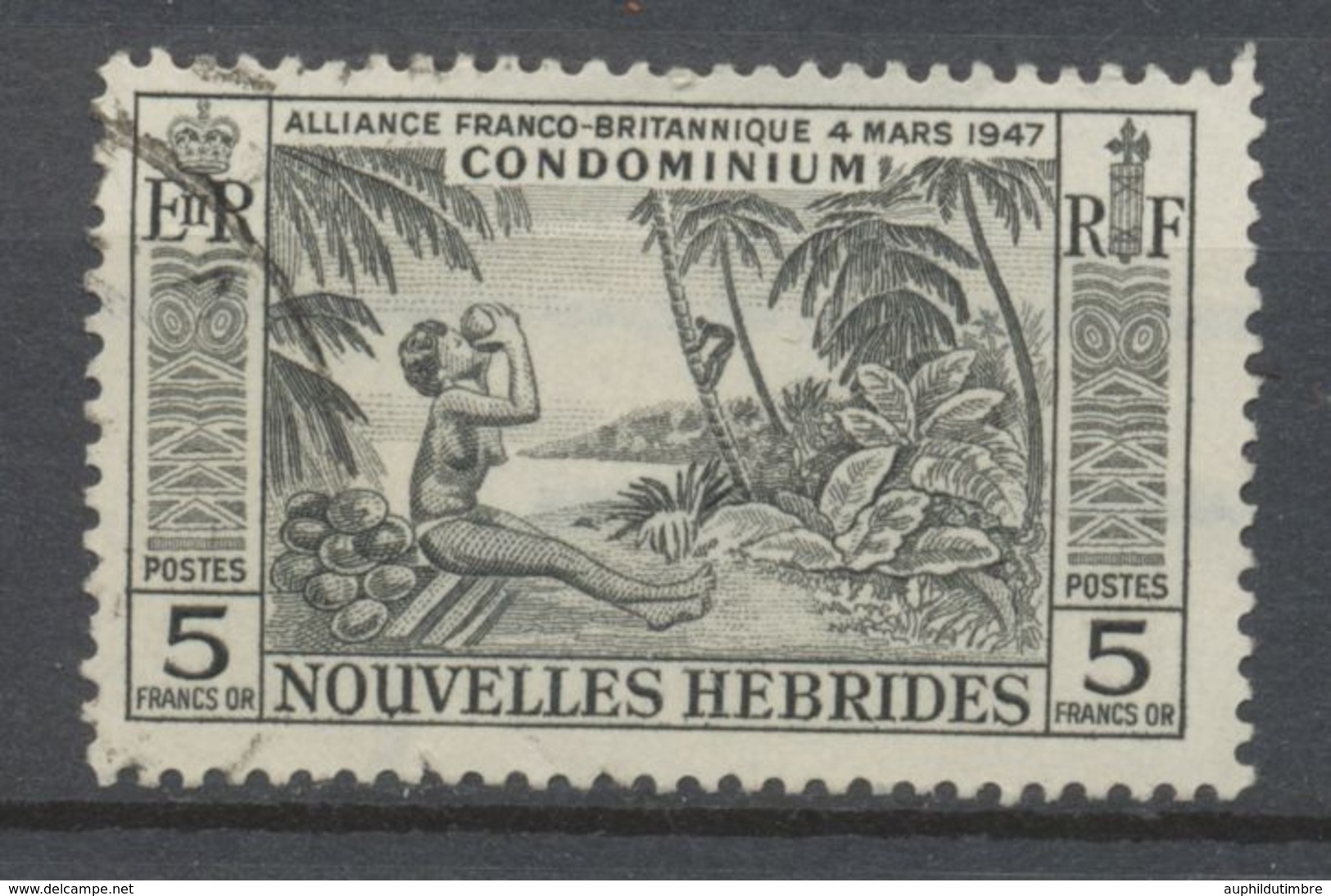 1957 COLONIE NOUVELLES HEBRIDES N°185 5f Noir Noix De Coco Oblitéré TB V136 - Collections, Lots & Series