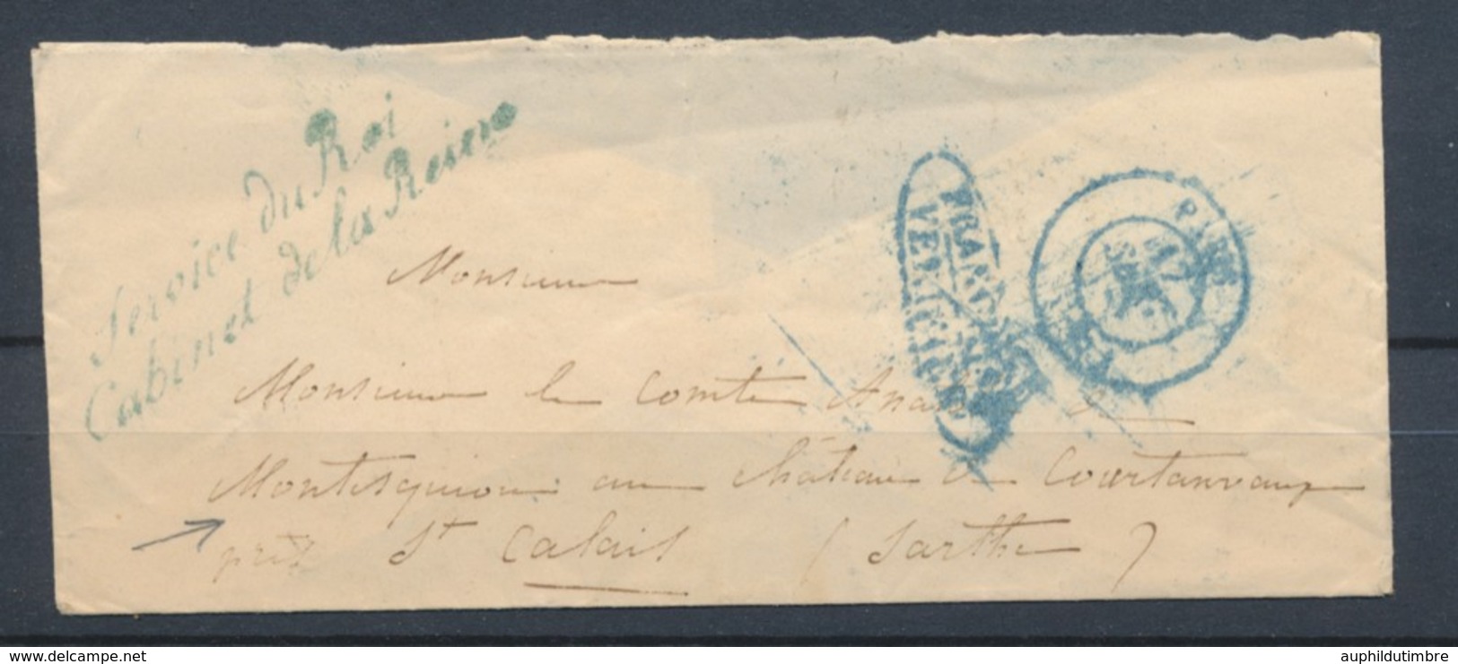 Enveloppe En Franchise Griffe Bleue Service Du Roi Cabinet De La Reine X1045 - Civil Frank Covers