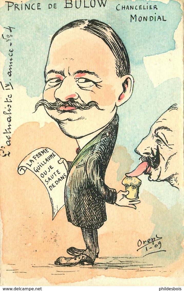 CARICATURE SATIRIQUE POLITIQUE Illustrateur ORENS (dessin Original) Prince De Bulow - Orens