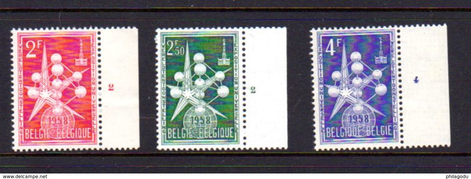 Belgique 1956-58, Timbres Neufs Avec Numéro De Planche Différents - ....-1960