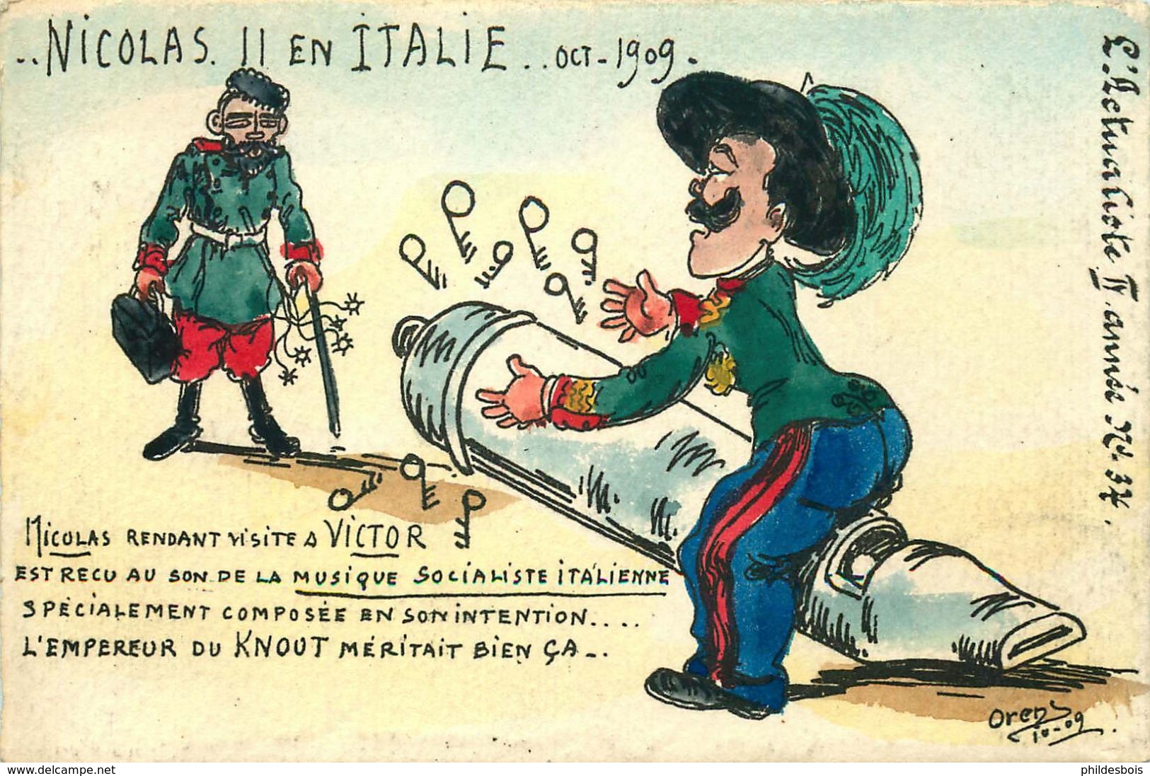 CARICATURE SATIRIQUE POLITIQUE Illustrateur ORENS (dessin Original) Nicolas II - Orens