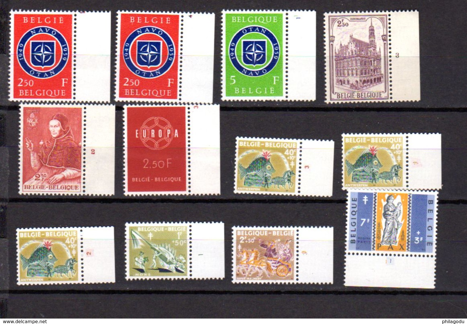 Belgique 1959, Timbres Neufs Avec Numéro De Planche Différents - ....-1960