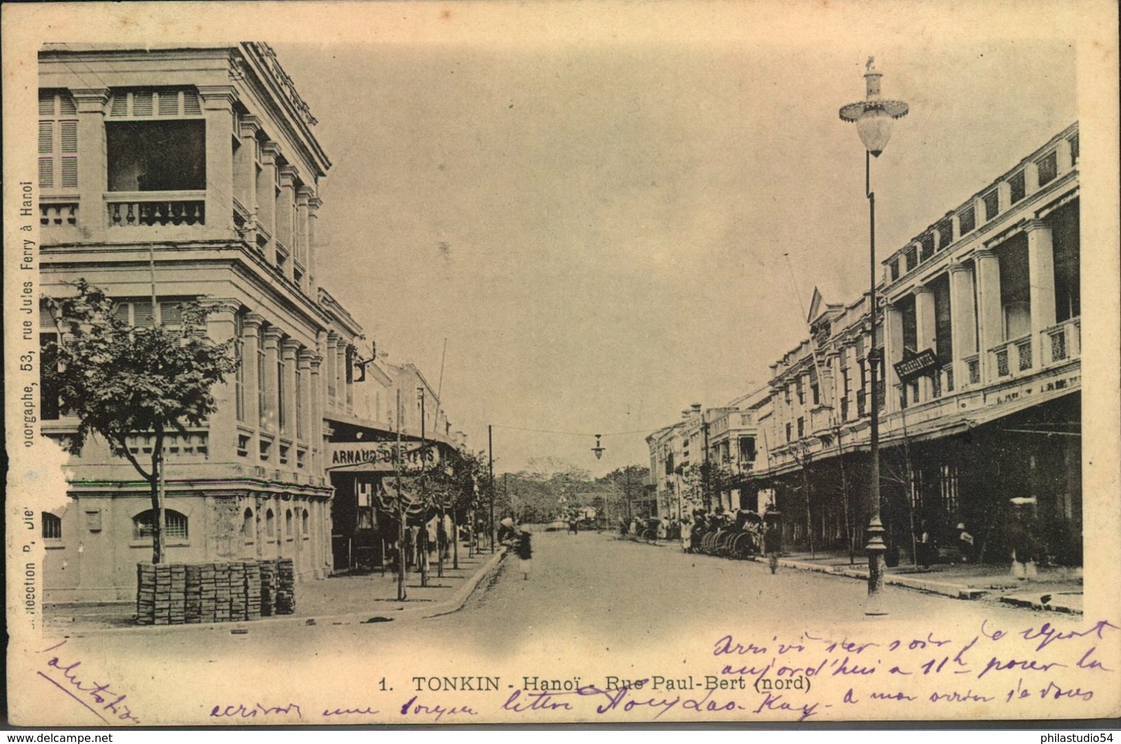 1905, Picture Card Showing "Tonkin Hanoi - Rue Paul-Bert" Sent To Saigon - Other & Unclassified