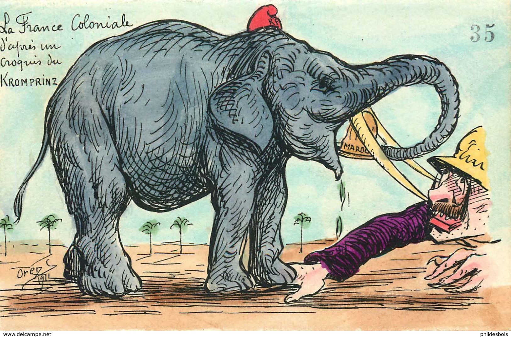 CARICATURE SATIRIQUE POLITIQUE Illustrateur ORENS (dessin Original)  La France Coloniale Elephant - Orens