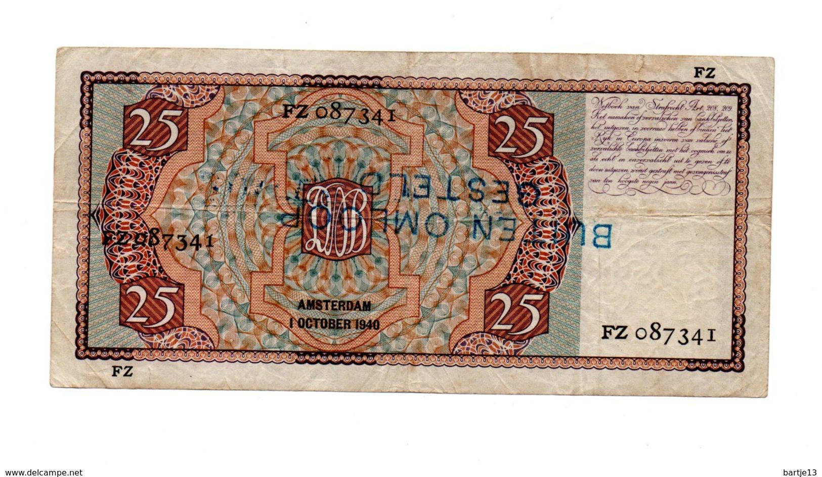 NEDERLAND 25 GULDEN 1931 MEES  - BUITEN OMLOOP GESTELD - 25 Gulden