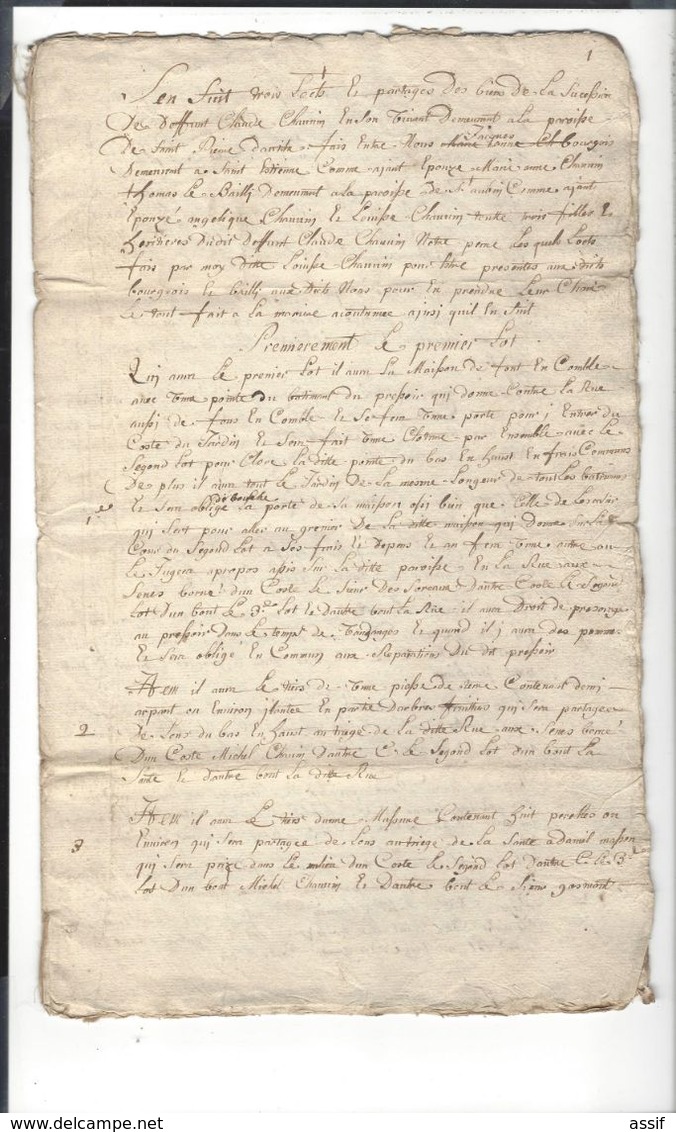 SAINT PIERRE D'AUTILS  1749 Partage En 3 Lots Succession Chauvin ( Chovin - Chavin ? ) + Parchemin 1660 Foy Hommage - Sin Clasificación