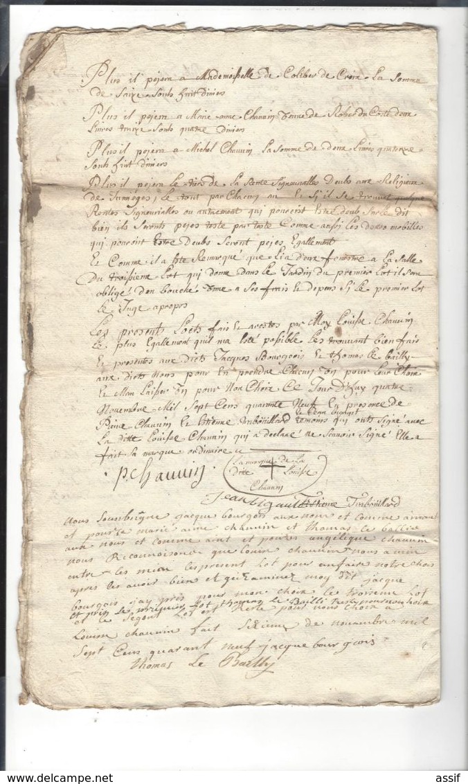 SAINT PIERRE D'AUTILS  1749 Partage En 3 Lots Succession Chauvin ( Chovin - Chavin ? ) + Parchemin 1660 Foy Hommage - Ohne Zuordnung