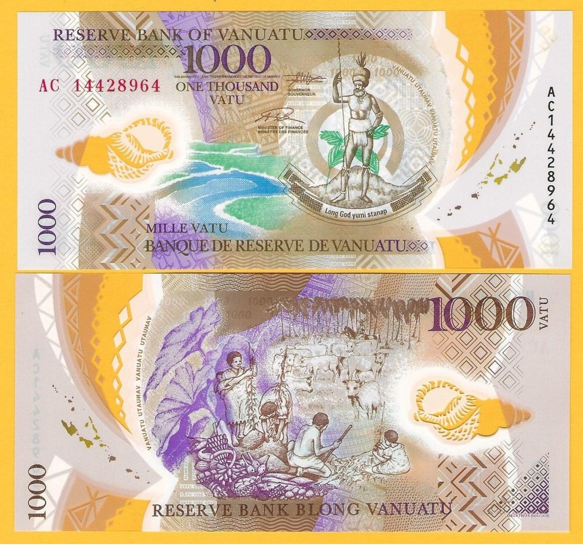 Vanuatu 1000 Vatu P-13 2014 UNC Polymer Banknote - Vanuatu