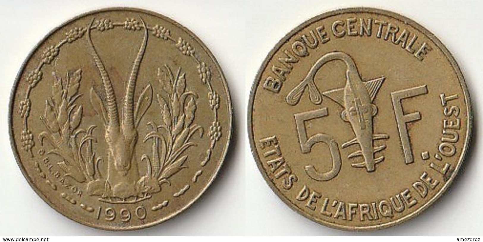 Pièce De 5 Francs CFA XOF 1990 Origine Côte D'Ivoire Afrique De L'Ouest (v) - Elfenbeinküste