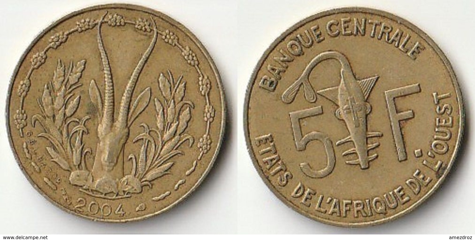 Pièce De 5 Francs CFA XOF 2004 Origine Côte D'Ivoire Afrique De L'Ouest (v) - Côte-d'Ivoire