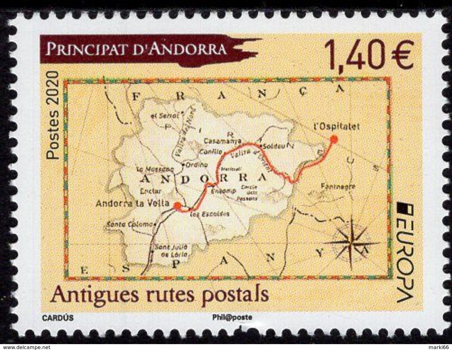 French Andorra - 2020 - Europa CEPT - Ancient Postal Routes - Mint Stamp - Unused Stamps