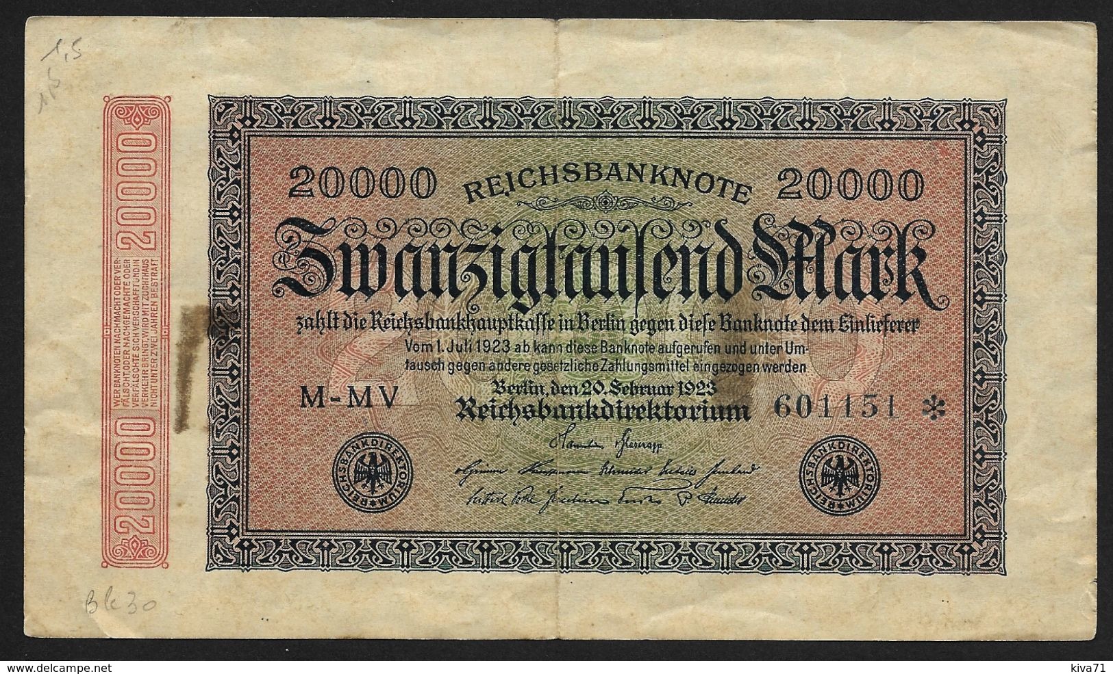 20 000  Mark " Allemagne"  20 Septembre 1923   Bc 6 - 5000 Mark