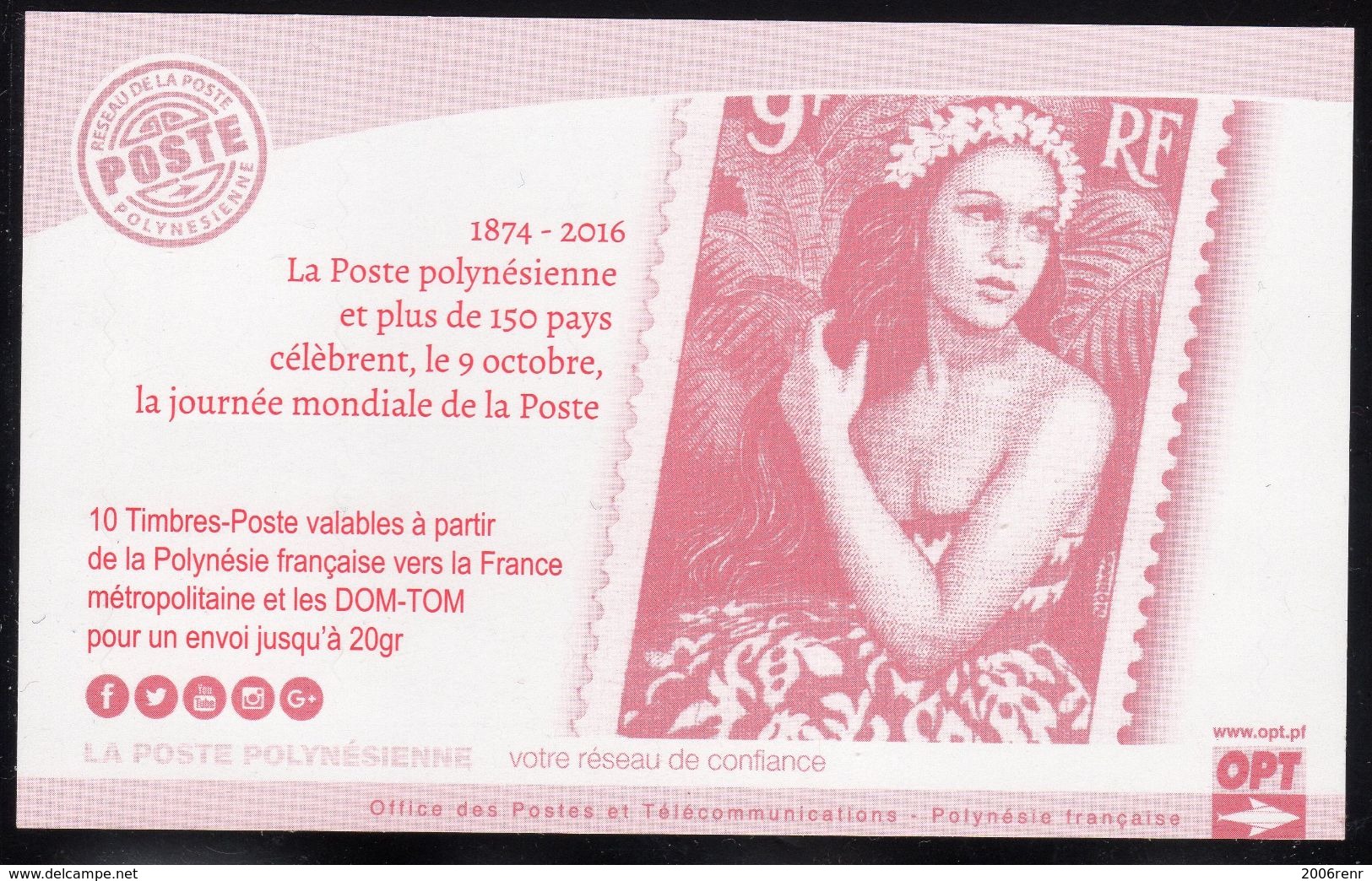 POLYNESIE. CARNET A USAGE COURANT Emblème Postal Rouge CD 06 09 16 Scan Recto Verso - Carnets