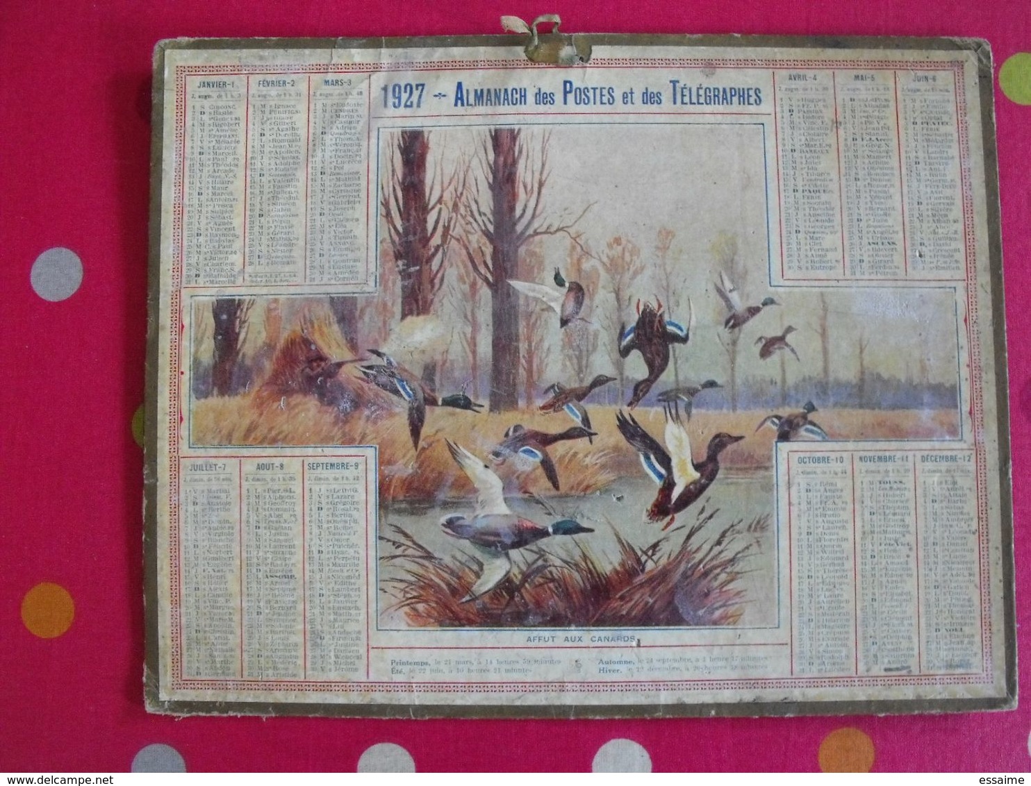 Almanach Des PTT . Calendrier Poste 1927. Affut Aux Canards. Chasse - Grossformat : 1921-40