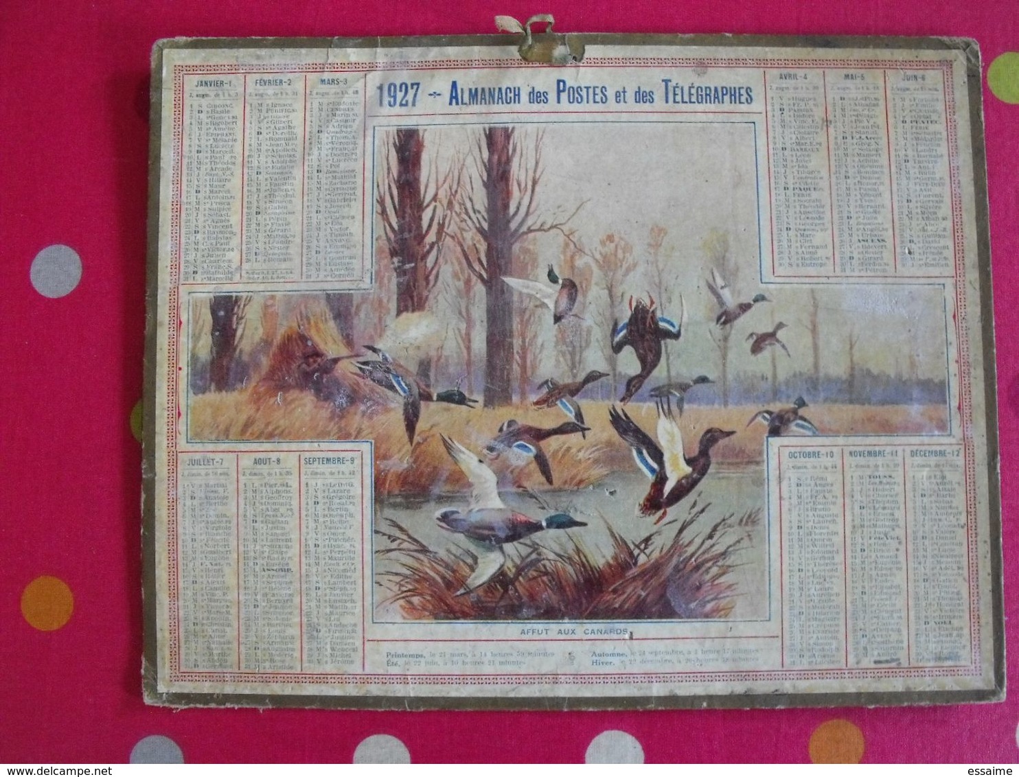 Almanach Des PTT . Calendrier Poste 1927. Affut Aux Canards. Chasse - Grand Format : 1921-40