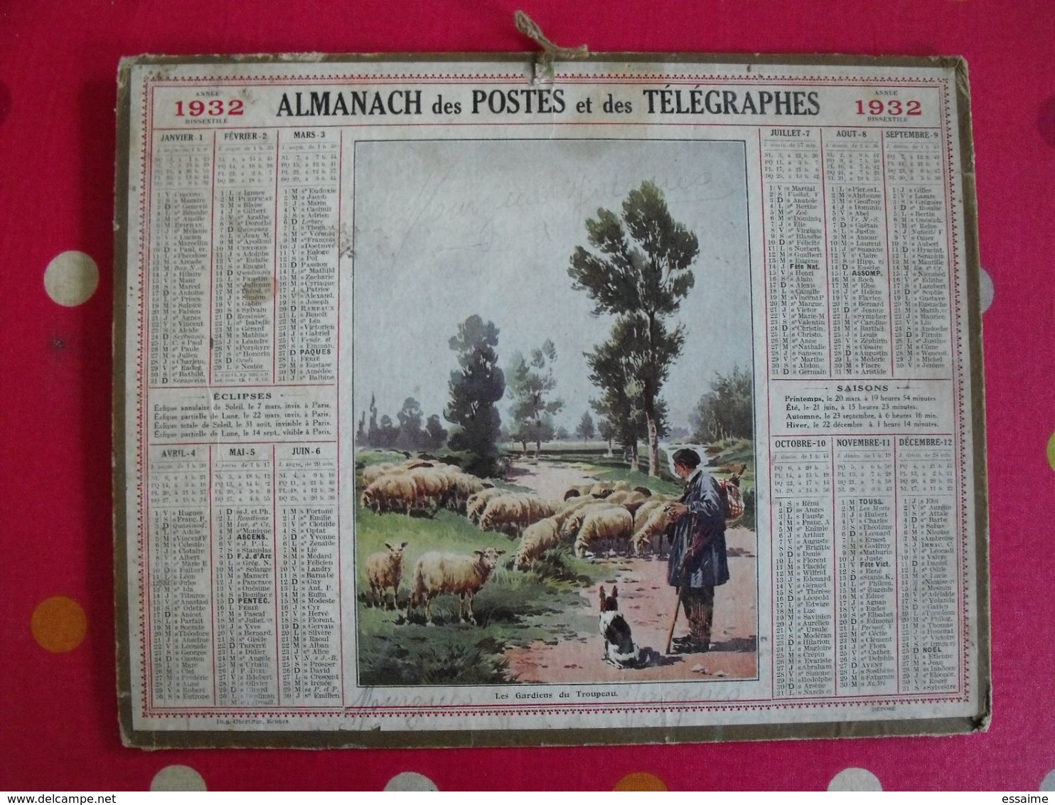 Almanach Des PTT . Calendrier Poste 1932. Les Gardiens Du Troupeau - Formato Grande : 1921-40