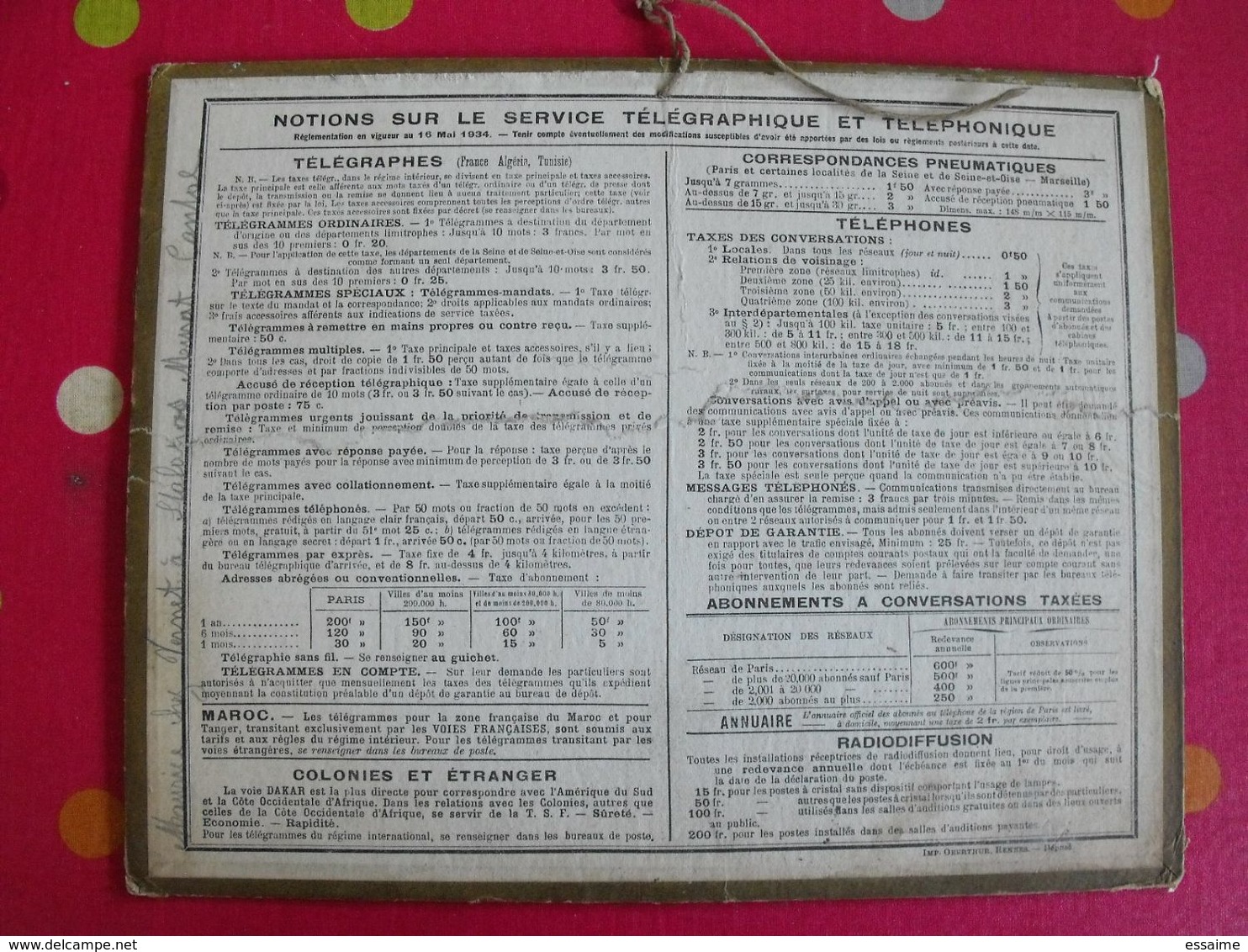 Almanach Des PTT . Calendrier Poste 1935. Crépuscule (paysage De Saintonge) - Groot Formaat: 1921-40