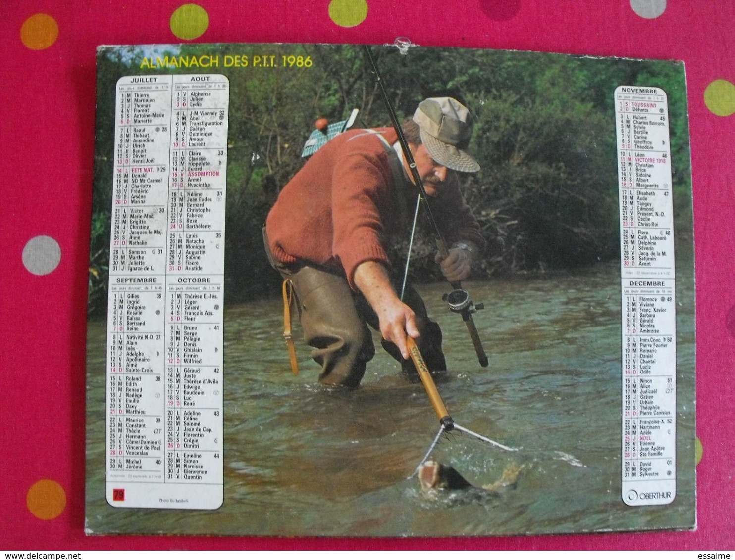 Almanach Des PTT. Cantal. Calendrier Poste 1986. Pêche, Chasse - Big : 1981-90