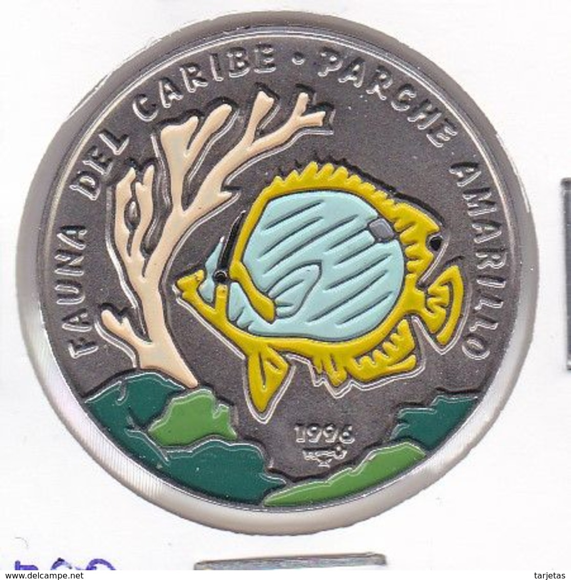 MONEDA DE CUBA DE 1 PESO DEL AÑO 1996 DE FAUNA DEL CARIBE - PARCHE AMARILLO - Cuba