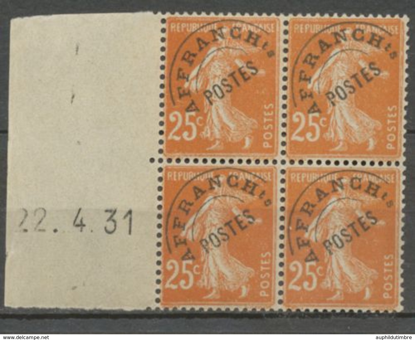 PREO N°57 BLOC DE 4 DATE A GAUCHE, Neuf**/* SUP X1155 - 1893-1947