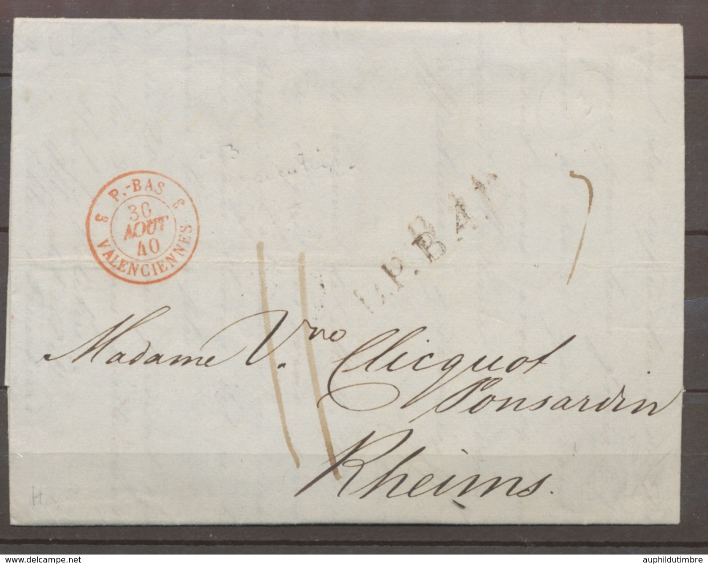 1840 Lettre 3/P-BAS/3/VALENCIENNES, Càd Rouge Sur Lettre D'Hambourg N°953 X1227 - Entry Postmarks
