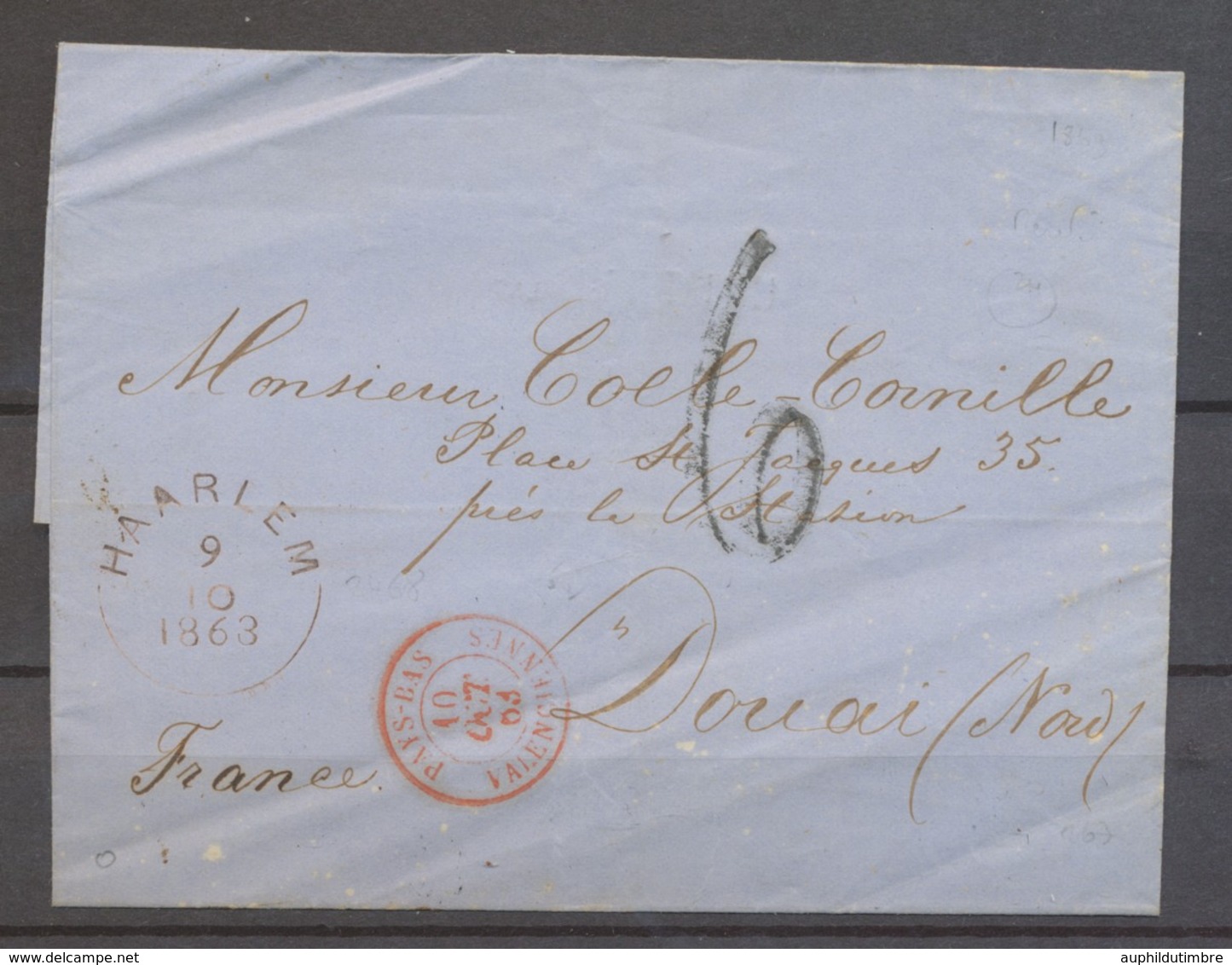 1863 Lettre Cachet Pays-Bas/Valenciennes Càd Entrée Rouge Rarissime X1289 - Marques D'entrées