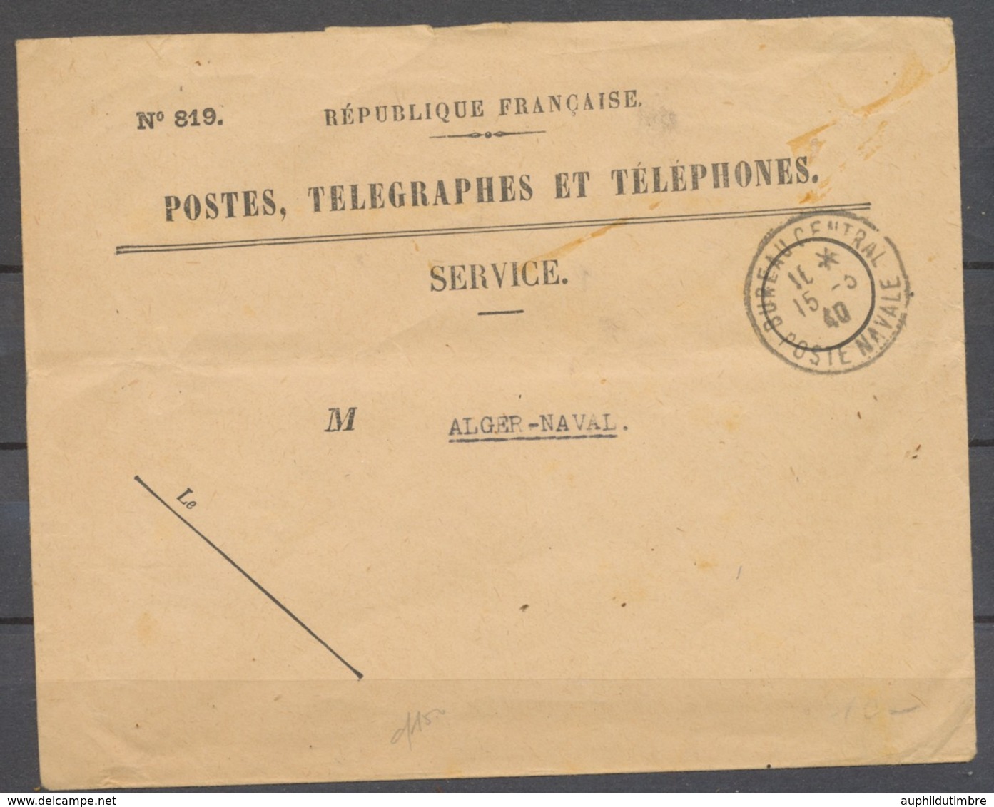 1940 BUREAU CENTRAL/POSTE NAVALE Sur Env. PTT, Superbe X1415 - Correo Marítimo