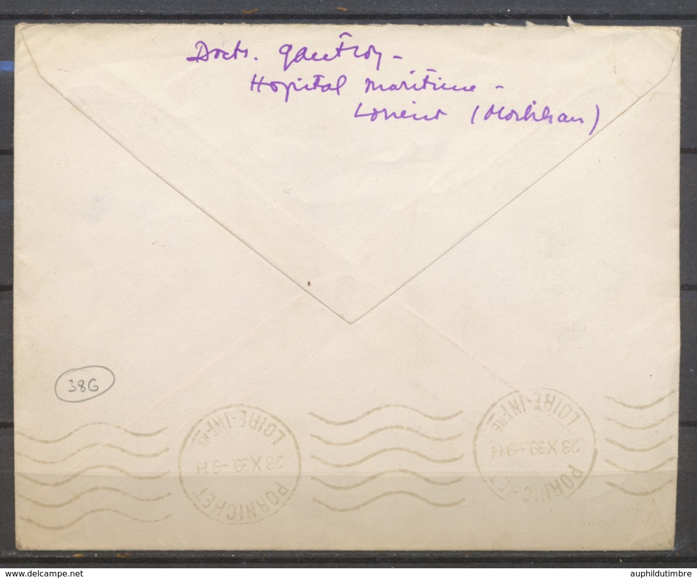 1939 Enveloppe Obl. LORIENT-NAVAL, Cachet Ancre, Superbe X1446 - Poste Maritime