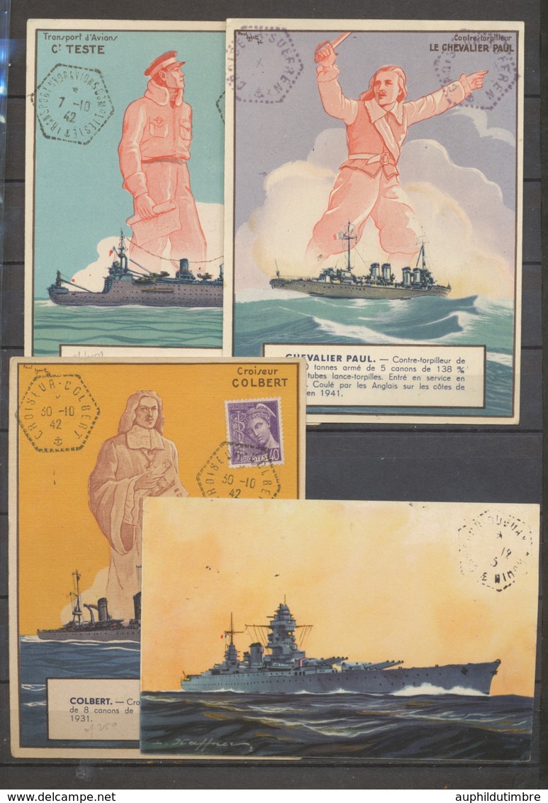 1942-45 4 CP Obl SUFFREN, COLBERT, DUGUAY-TROUIN , HYDRAVIONS COMDT TESTE X1450 - Correo Marítimo