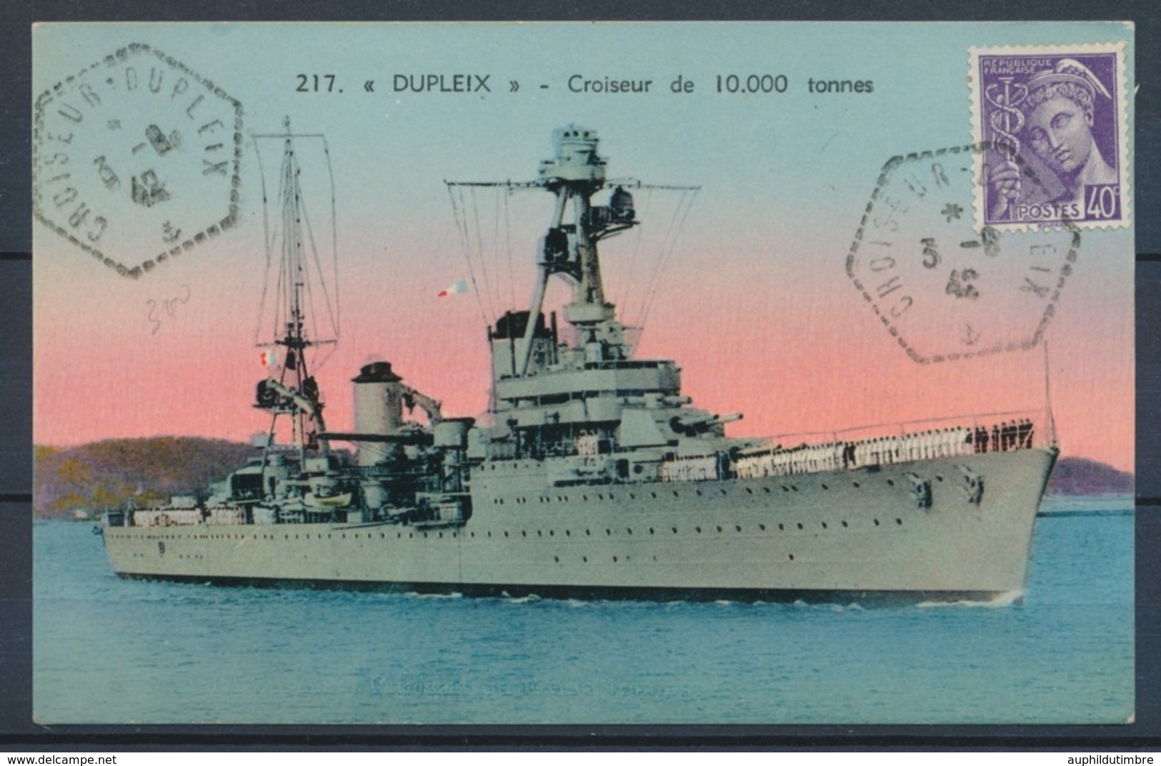 1942 CP 40c Mercure, Obl. CROISEUR-DUPLEIX, Superbe X1457 - Poste Maritime