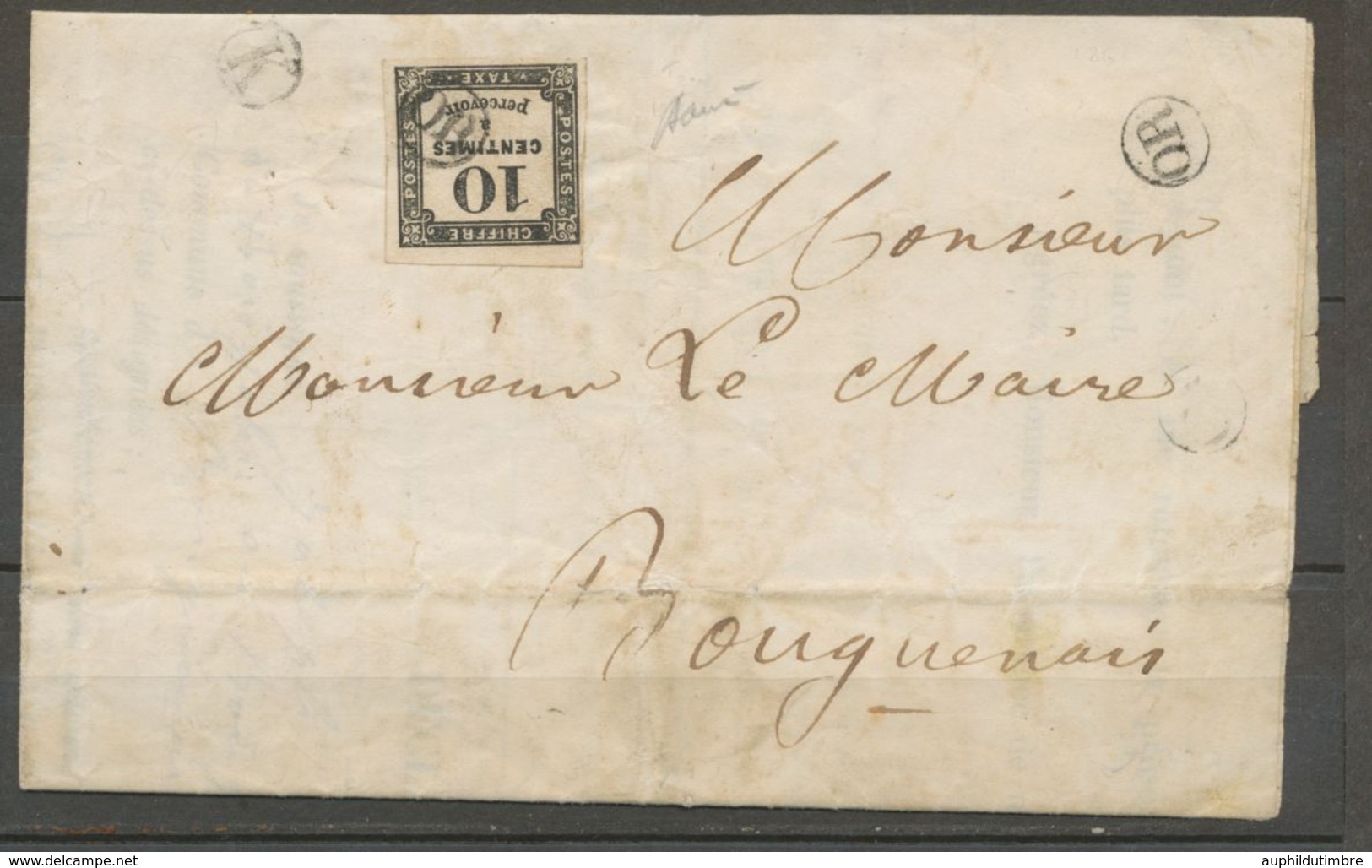 1861 Lettre Taxe Typo 10c Noir Obl OR BOURGUENAIS En LOCAL RRR X1764 - 1859-1959 Brieven & Documenten