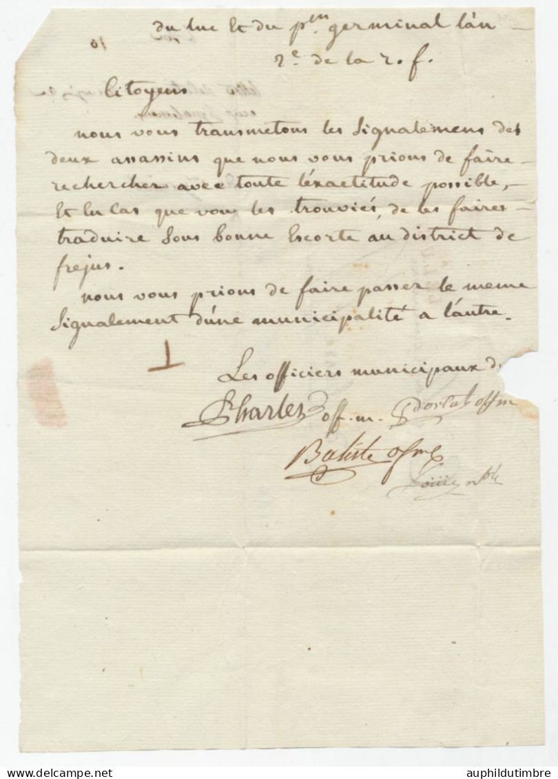 1794 Lettre Marque Linéaire 78 Le Luc En Rouge VAR(78)  25*9mm X2042 - 1701-1800: Précurseurs XVIII