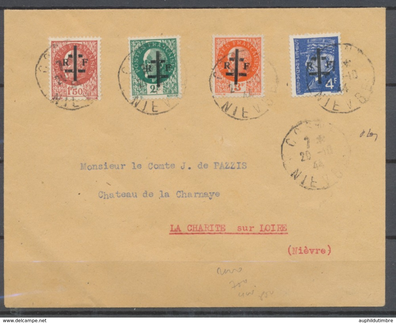 1944 Env. Libération De La Charité Sur Loire Signé MAYER. RARE X2525 - Oorlog 1939-45