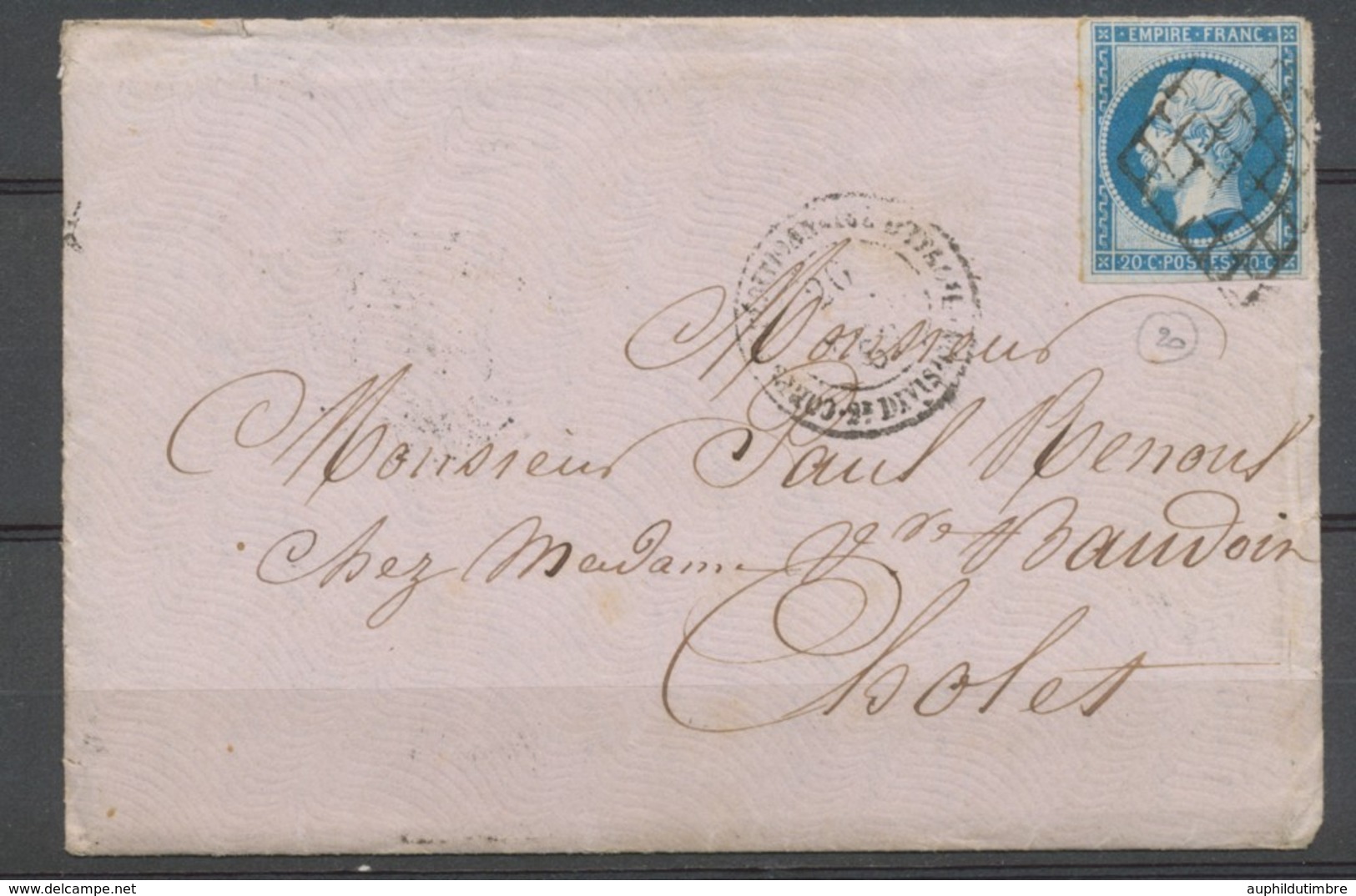 1862 Env. N°14 Obl Grille + CAD Militaire Rome 2ème Division TB; Certif. X2648 - Army Postmarks (before 1900)