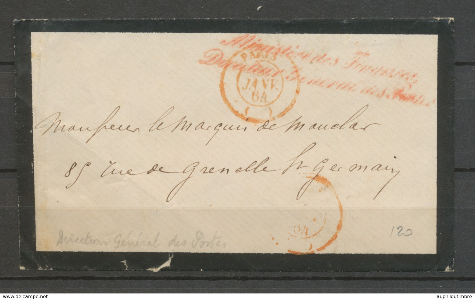 1864 Env. Griffe Ministère Des Finances Directeur Général Des Postes X3035 - Cartas Civiles En Franquicia