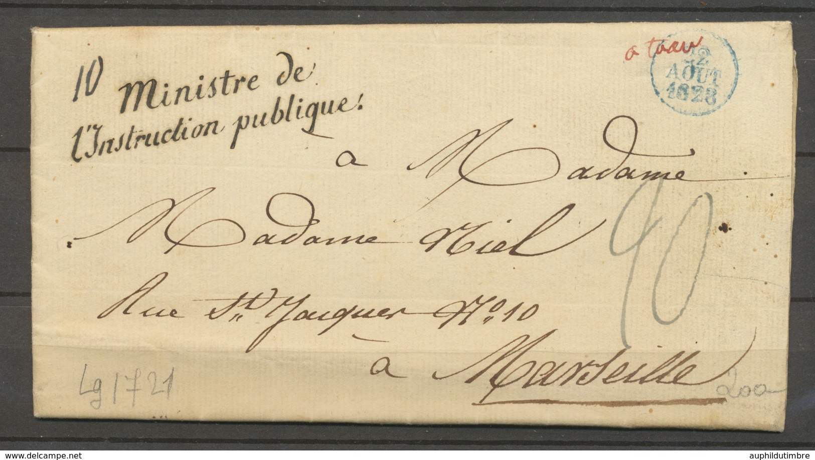 1828 Lettre En Franchise Griffe Ministre De L'instruction Publique X3032 - Civil Frank Covers