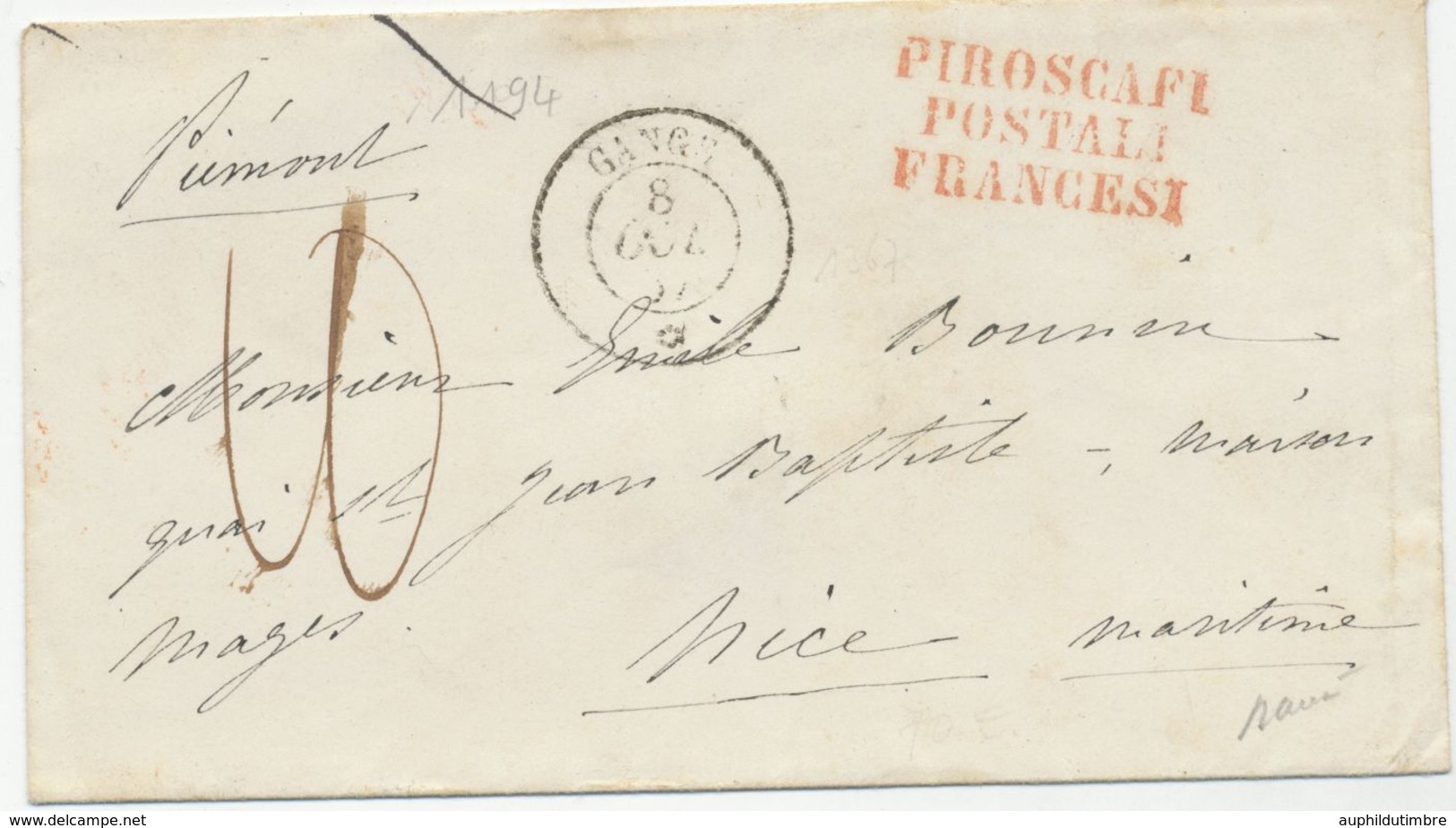 1857 Enveloppe Cachet Paquebot GANGE * + PIROSCAFI POSTALI FRANCESI X3112 - Entry Postmarks