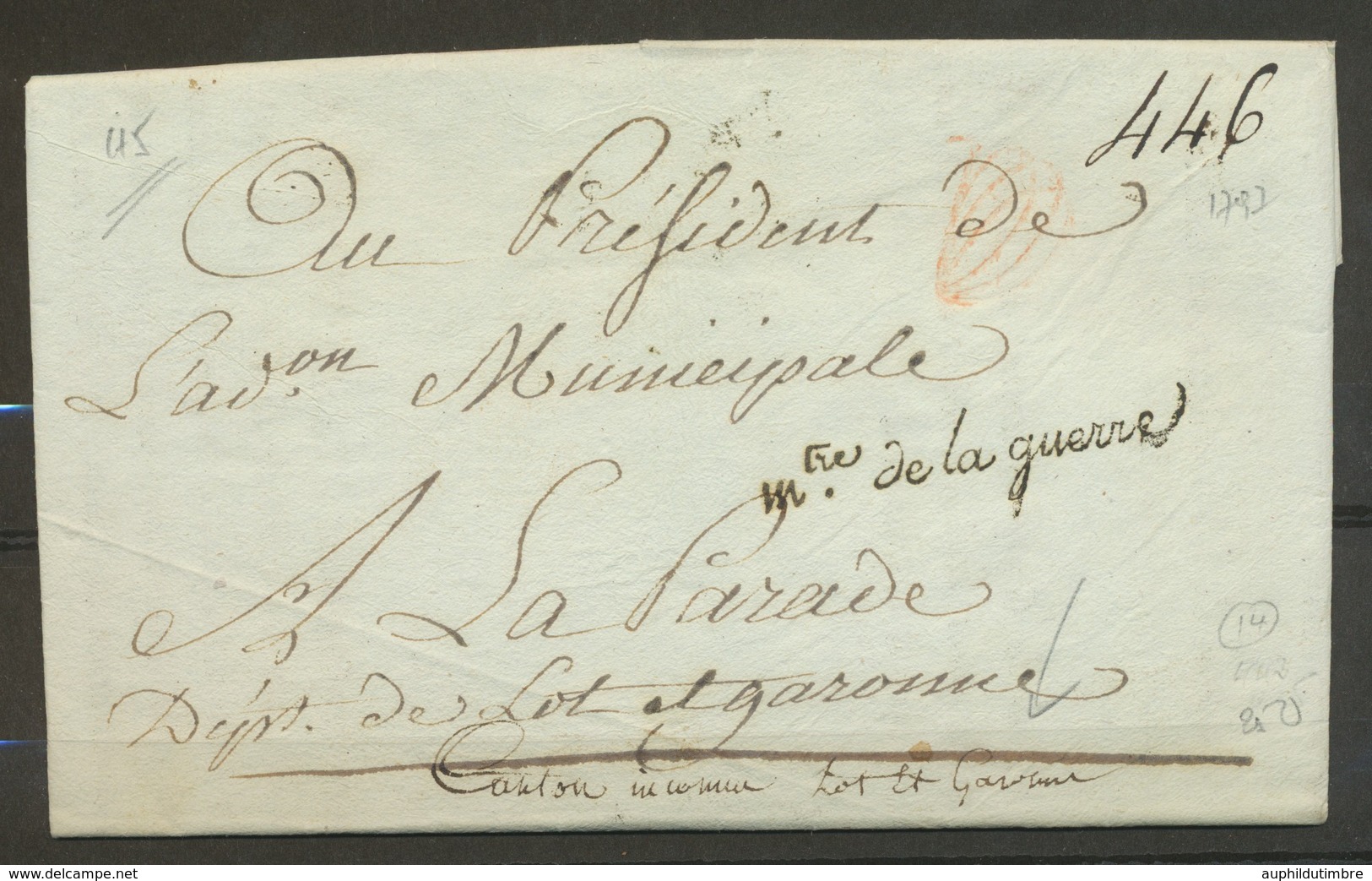 1797 Lettre En Franchise Griffe Mtre De La Guerre. Superbe X3150 - Lettere In Franchigia Civile