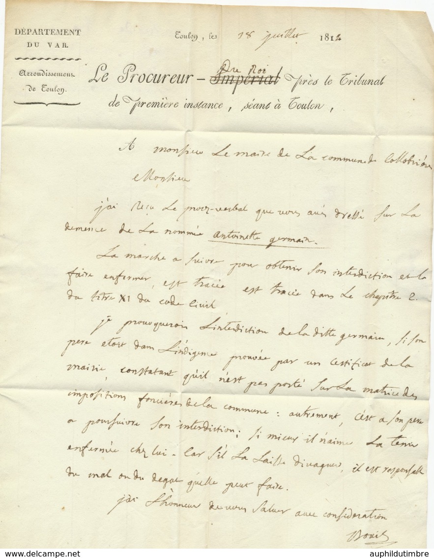 1814 Lettre En Franchise 78 TOULON Le Procureur Du Roi … VAR(78) X3436 - Burgerlijke Brieven Zonder Portkosten