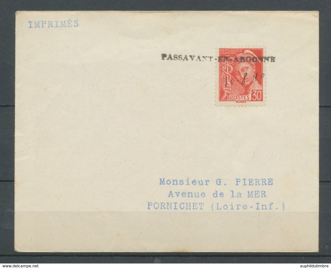 1940 Env. Tarif Imprimé Griffe De Fortune PASSAVANT-EN-ARDONNE X3655 - 1877-1920: Période Semi Moderne