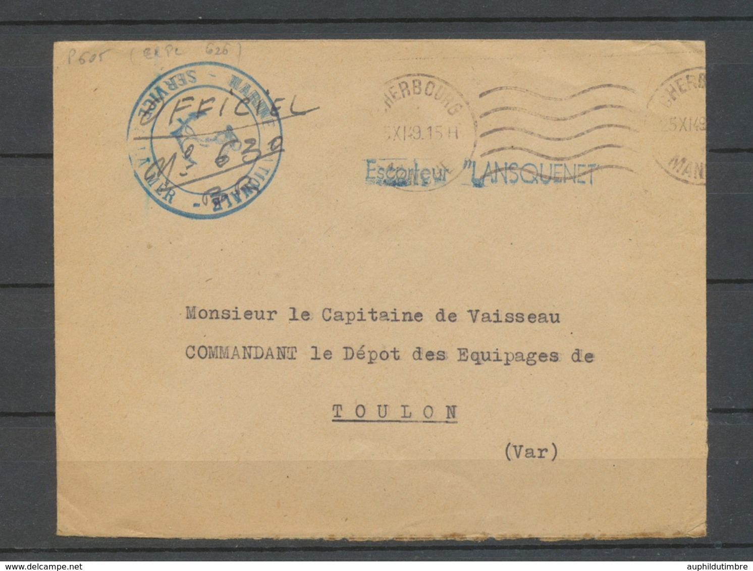 1949 Env. En FM Griffe Escorteur "LANSQUENET" X3752 - Poste Maritime