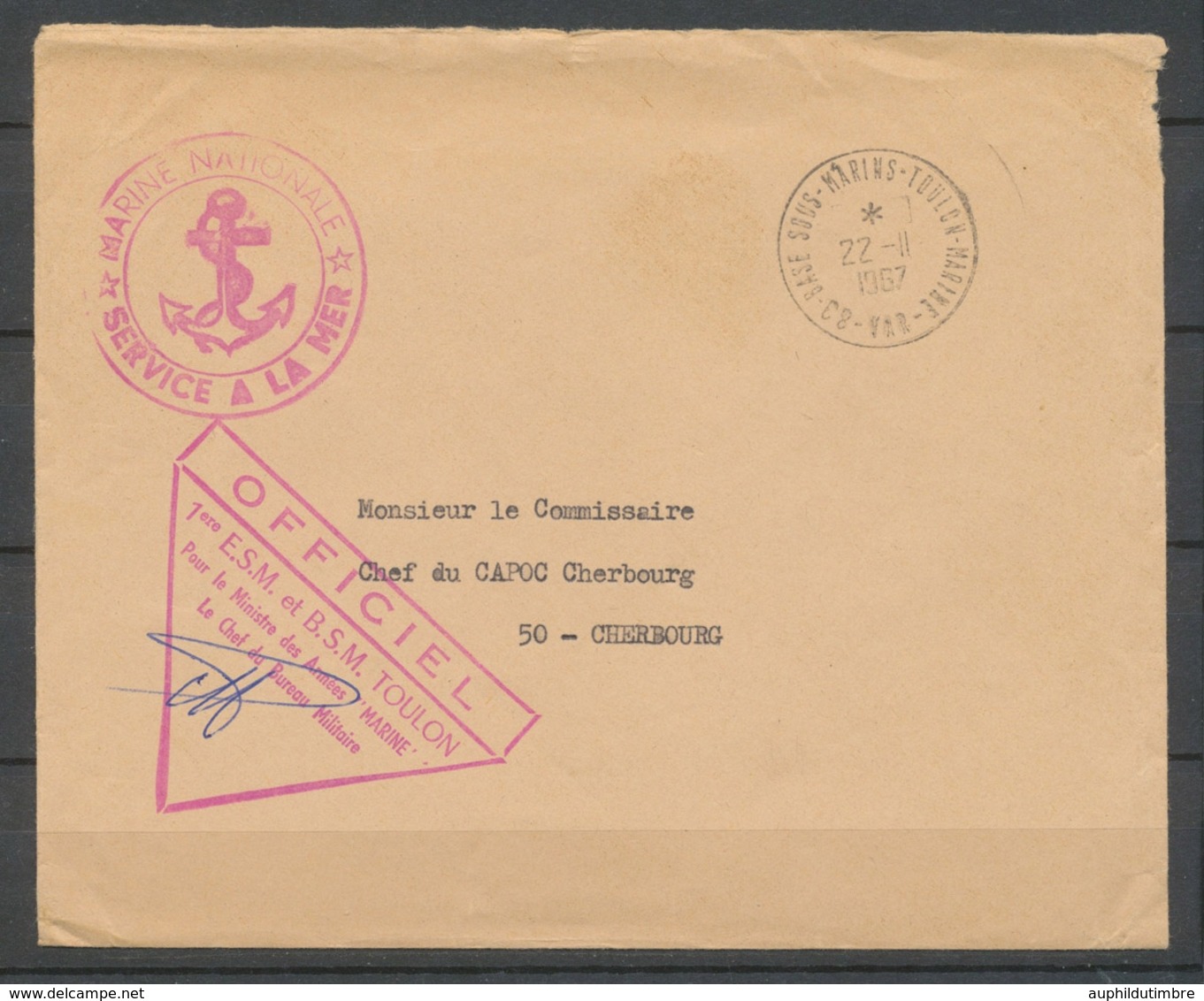 1967 Env En Fm Obl 83-Base Sous-marins-Toulon-Marine-Var Superbe X3769 - Posta Marittima